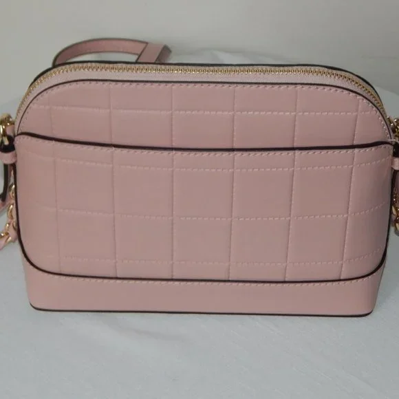 NWT Michael Kors Jet Set Charm LG Dome Crossbody Studs Quilted Leather Bag Rose